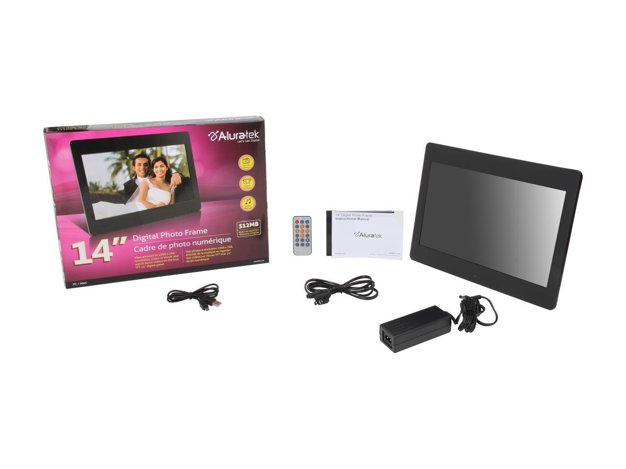 Aluratek ADMPF114F 14" 1366 x 768 Digital Photo Frame with 512MB Built