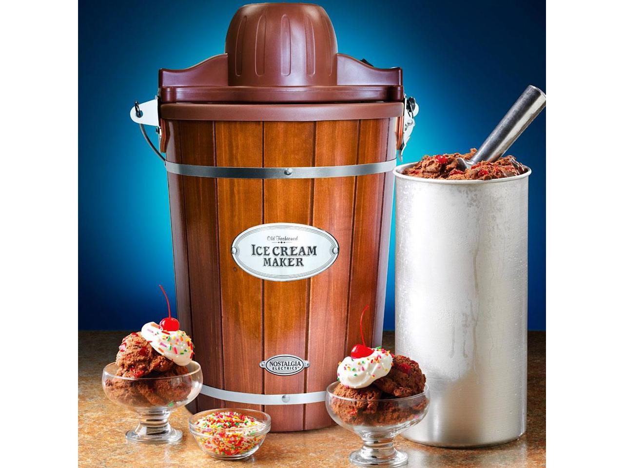 Nostalgia 6-Quart Wood Bucket Ice Cream Maker ICMP600WD, Color