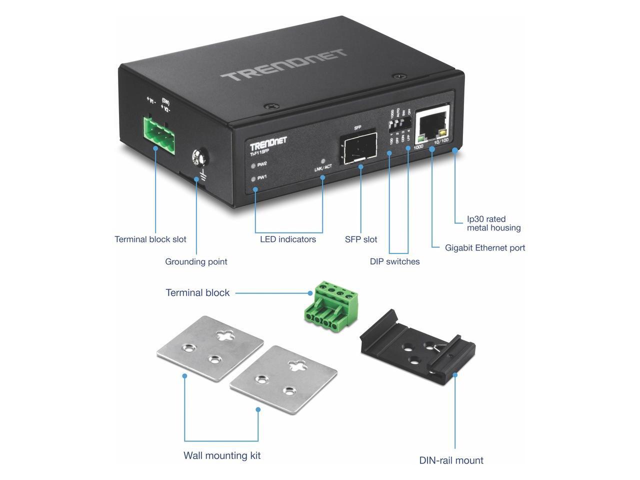 TRENDnet Hardened Industrial 100/1000 Base-T to SFP Media Converter - Picture 10 of 12