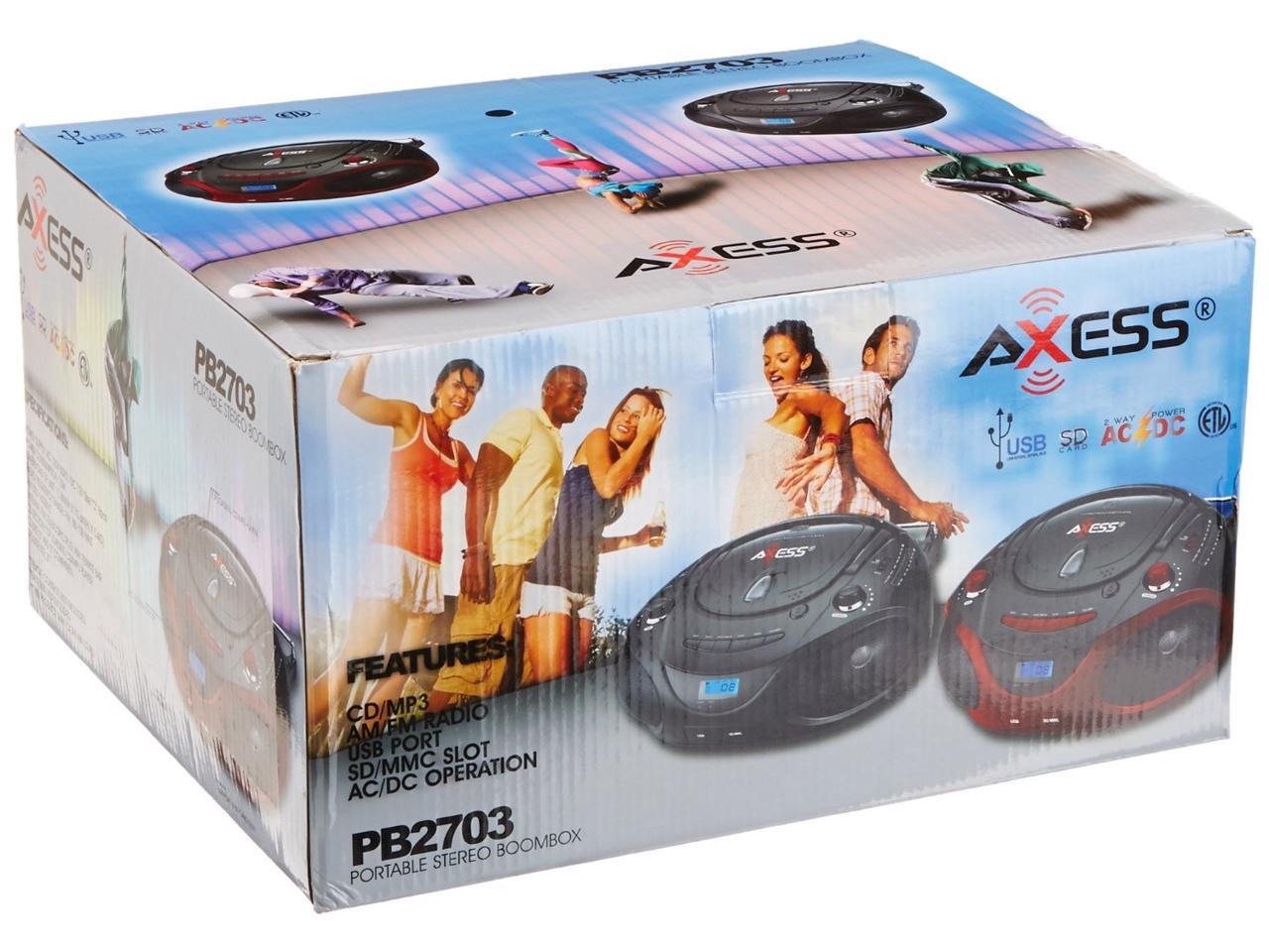 Axess Black Portable Boombox MP3/CD Player with Text Display,with AM/FM Stereo, eBay
