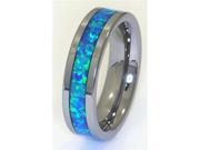 6mm Precious Opal Tungsten Carbide Ring with Blue and Slight Green Inlays that flash with fire