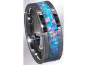 Precious Opal Tungsten Carbide Ring with Red Green Inlays
