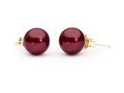 The Pearl Outlet 8mm 14k Gold Posts AAA Cranberry Red Freshwater Pearl Earrings