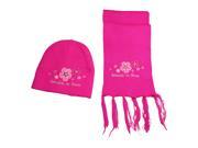 100% Acrylic Girl Embroidered Plum Blossoms Knitted Hat Scarf Set Magenta Pink