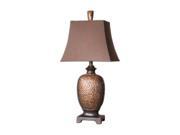 Uttermost Carolyn Kinder Amarion Table Lamp Lightly Distressed Bronze Leaf Finish with Darker Chestnut Bronze Details and A Gray Verdigris Glaze.