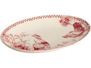 Bonjour Dinnerware Chanticleer Country 9 in. x 13 in. Stoneware Oval Platter in Burgundy Red