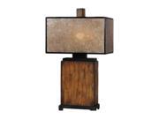 Uttermost Carolyn Kinder Sitka Table Lamp Solid wood finished in a heavily distressed rustic mahogany with a light rottenstone glaze and aged black details