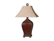 Uttermost Carolyn Kinder Patala Table Lamp Heavily crackled deep red finish with burnished edges and golden bronze accents and a tan glaze