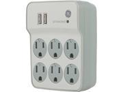 GE 14273 6 Outlet Surge Protector Wall Tap with 2 USB Ports