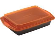 Rachael Ray Nonstick Bakeware 57994 9 Inch by 13 Inch Covered Cake Pan Gray with Orange Lid and Handles