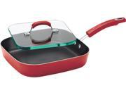 Rachael Ray Hard Enamel Nonstick 11 in. Square Deep Griddle and Glass Press Red