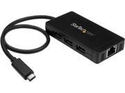 StarTech.com HB30C3A1GE 3 Port USB 3.0 Hub with Gigabit Ethernet USB C Includes Power Adapter