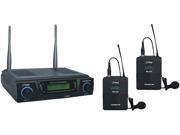 PylePro Professional UHF Dual Channel Wireless Microphone System with 2 Adjustable Frequency Body Pack Transmitters 2 Headset Lavalier Mics