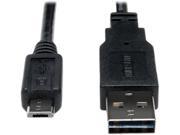Tripp Lite UR050 001 24G 1 ft. Universal Reversible USB 2.0 Hi Speed Cable 28 24AWG Reversible A to 5Pin Micro B M M