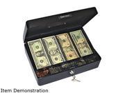 Select Spacious Size Cash Box 9 Compartment Tray 2 Keys Black W silver Handle