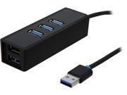 SYBA SD HUB20157 Compact Travel Size USB 3.0 4 Port Plug Play Hot Swap HUB BLACK