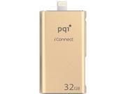 PQI iConnect [Apple MFi] 32GB Mobile Flash Drive w Lightning Connector for iPhones iPads iPod Mac PC USB 3.0 Gold Model 6I01 032GR3001