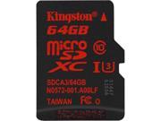 Kingston 64GB MicroSDXC UHS I U3 Class 10 Memory Card Speed Up to 90 MB s SDCA3 64GBSP