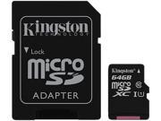 Kingston 64GB MicroSDXC UHS I U1 Class 10 Memory Card with Adapter SDC10G2 64GB