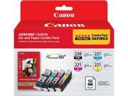 Canon Canon PGI 220 CLI 221 Cartridge 220 Cartridge 221 2945B011 Ink and Paper Combo Pack Black Cyan Magenta Yellow