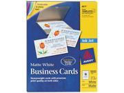Avery AVE8471 Inkjet Matte Business Cards 2 x 3 1 2 White 10 Sheet 1000 Box