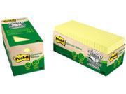 Post it Greener Notes 654R 24CP CY Recycled Notes 3 x 3 Canary Yellow 24 75 Sheet Pads Pack