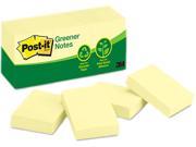 Post it Greener Notes 653 RP YW Recycled Notes 1 1 2 x 2 Canary Yellow 12 100 Sheet Pads Pack