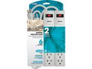 Wire And Cable 6 Outlet 400J Surge Protectors With 1.5 Cord White 2 Pack