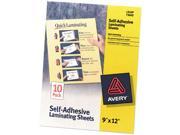 73603 Avery Clear Self Adhesive Laminating Sheets 3 mil 9 x 12 10 Pack