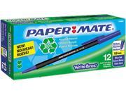 Paper Mate 1750867 Write Bros Recycled Ballpoint Stick Pen Blue Ink Medium Dozen