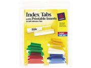 Avery 16219 Self Adhesive Tabs with White Printable Inserts 1 Inch Assorted Tab 25 Pack