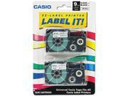 Casio XR9X2S Tape Cassettes for KL Label Makers 9mm x 26ft Black on Clear 2 Pack