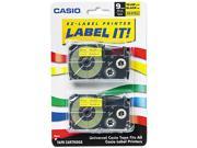 Casio XR9YW2S Tape Cassettes for KL Label Makers 9mm x 26ft Black on Yellow 2 Pack