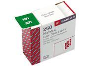 Smead 67426 Single Digit End Tab Labels Number 6 White on Green 250 Roll