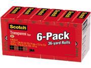 Scotch 600 6PK Transparent Glossy Tape 3 4 x 1296 1 Core Clear 6 Box