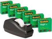 Scotch 810C40BK C40 Desk Tape Dispenser and 6 Rolls Scotch Magic Tape 1 Core Black