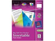 Avery 11906 WorkSaver Big Tab Plastic Dividers Two Slash Pockets 5 Tab Assorted 1 Pack