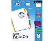 Avery 23076 Big Tab Write On Dividers w Erasable Laminated Tabs Clear 5 Set