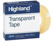 Highland 5910 1 21296 Transparent Tape 1 2 x 1296 1 Core Clear