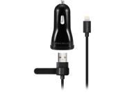 Macally MCar12L Apple MFI Certified Car Charger with Detachable Lightning Manageable Cable for iPad iPhone