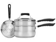 Range Kleen CW2011 4 Piece 3 Quart Sauce Pan with Lid Steamer and Double Boiler Insert