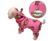 Adorable Silly Monkey Fleece Dog Pajamas Bodysuit with Hood Pink M