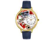 Coffee Lover Navy Blue Leather And Goldtone Watch G0310006