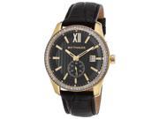 Wittnauer Wn1011 Men s Black Genuine Leather And Dial Gold Tone Case Crystal Bezel Watch