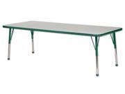 ECR4Kids Adjustable Activity Table Rectangular 30 x 72 Grey w Green Toddler 15? 23? Legs Ball Glide