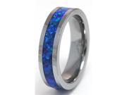 8mm Precious Opal Tungsten Ring with a Brilliant Display Dark Blue Fire