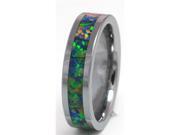 6mm Precious Opal Tungsten Ring with a Brilliant Display Multi Color Fire Yellow Green