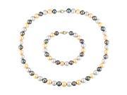 Amour 14k Yellow Gold Freshwater Multi Color Pearl Set of Necklace and Bracelet