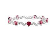 Sterling Silver 9 1 10ct TGW Created Ruby and 0.02ct TDW Diamond Heart Bracelet G H I3 7in