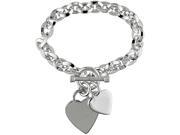 Oval Link Heart Charm Bracelet in Sterling Silver